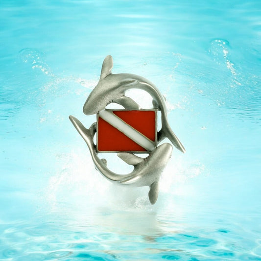 Shark Diver Ocean Theme Sea Life Lead-Free High Quality Pewter Pin - Big Blue