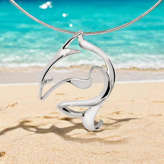 Dolphin Pendant Necklace Sterling Silver- Ocean Theme Jewelry, Gifts for Dolphin Lovers, Sea Life Jewelry, Gifts For Divers - Big Blue