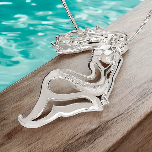 Mermaid Jewelry for Women Sterling Silver- Mermaid Necklaces for Women, Mermaid Gift Ideas for Adults - Big Blue