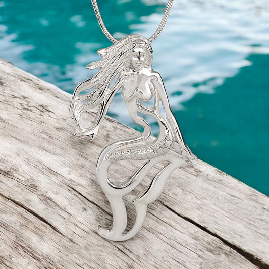 Mermaid Jewelry for Women Sterling Silver- Mermaid Necklaces for Women, Mermaid Gift Ideas for Adults - Big Blue