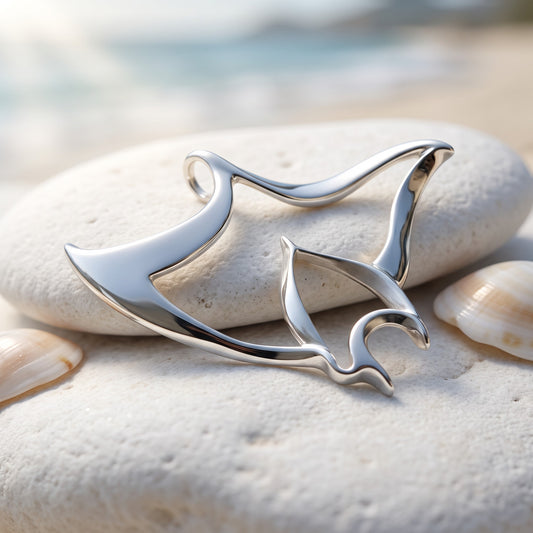 Manta Ray Necklace – Seaplicity Collection – Sterling Silver - Big Blue