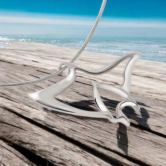 Manta Ray Necklaces for Women- Stingray Necklace Sterling Silver- Stingray Jewelry, Scuba Diving Jewelry, Ocean Inspired Fine Jewelry - Big Blue