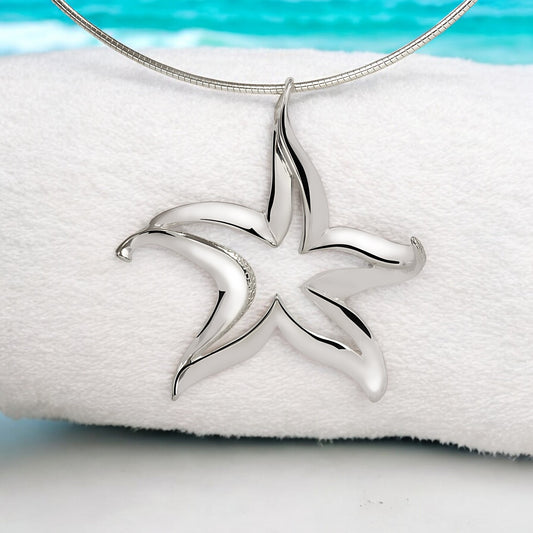 Starfish Necklace Sterling Silver for Women- Sea Star Pendants, Starfish Jewelry for Women, Sea Star Jewelry Sterling Silver, Beachy Necklaces - Big Blue