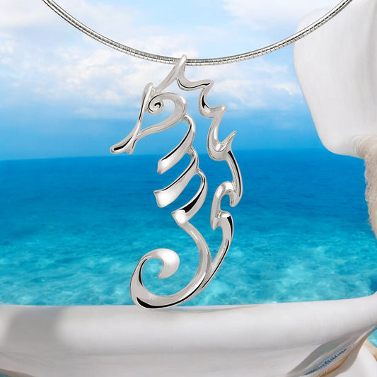 Seahorse Necklaces for Women Sterling Silver- Seahorse Jewelry for Women, Seahorse Gifts, Seahorse Charm, Seahorse Pendant - Big Blue