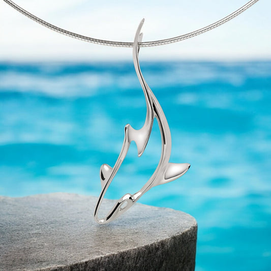 Shark Necklaces Sterling Silver- Grey Reef Shark Necklaces, Sterling Silver Reef Shark Pendant, Shark Jewelry - Big Blue
