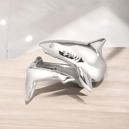 Shark Ring Sterling Silver Adjustable Shark Ring Sea Life Ring Scuba Diving Jewelry Gifts For Shark Lovers