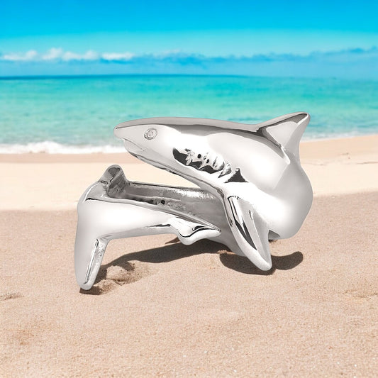 Shark Ring Sterling Silver Adjustable Shark Ring Sea Life Ring Scuba Diving Jewelry Gifts For Shark Lovers