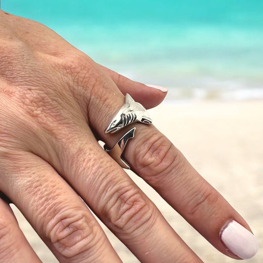 Shark Ring Sterling Silver Adjustable Shark Ring Sea Life Ring Scuba Diving Jewelry Gifts For Shark Lovers