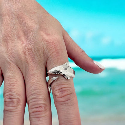 Shark Ring Sterling Silver Adjustable Shark Ring Sea Life Ring Scuba Diving Jewelry Gifts For Shark Lovers