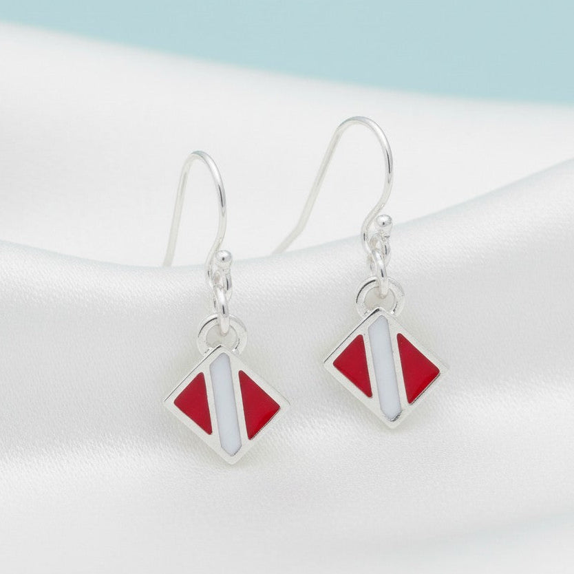 Dive Flag Drop Earrings – Diver’s Collection – Sterling Silver - Big Blue