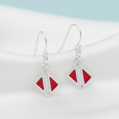 Dive Flag Drop Earrings – Diver’s Collection – Sterling Silver - Big Blue