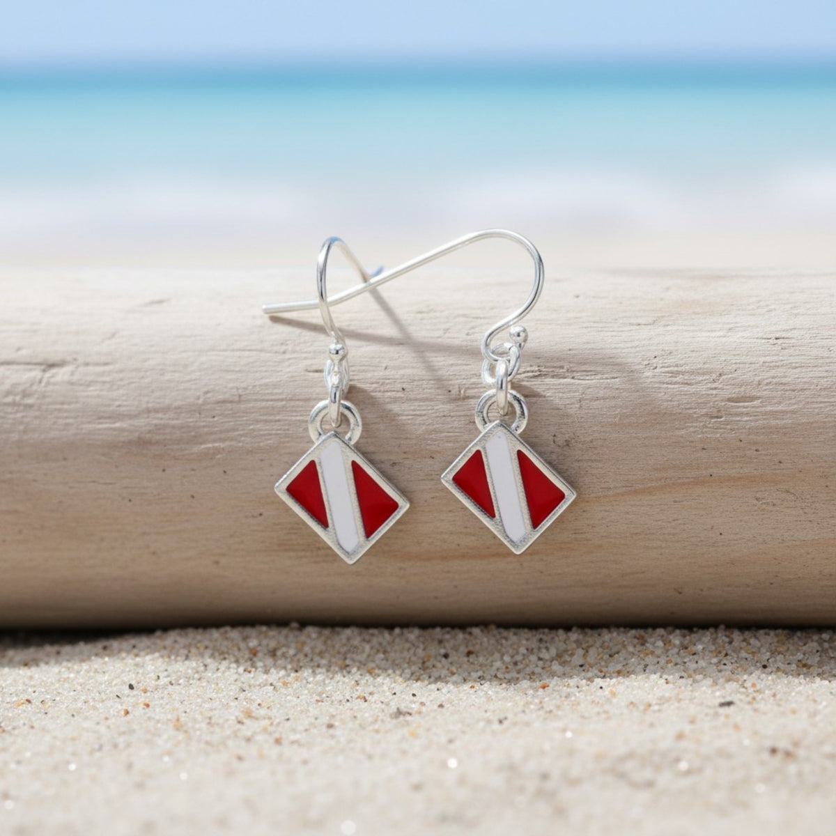 Dive Flag Drop Earrings – Diver’s Collection – Sterling Silver - Big Blue