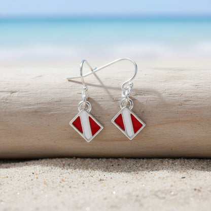 Dive Flag Drop Earrings – Diver’s Collection – Sterling Silver - Big Blue
