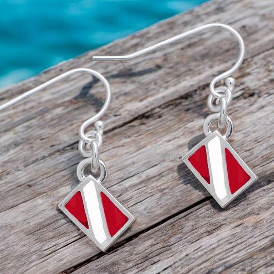 Dive Flag Earrings for Women Sterling Silver- Scuba Diving Gifts for Women, Scuba Diving Earrings, Dive Flag Charm Earrings, Gifts for Scuba Divers - Big Blue