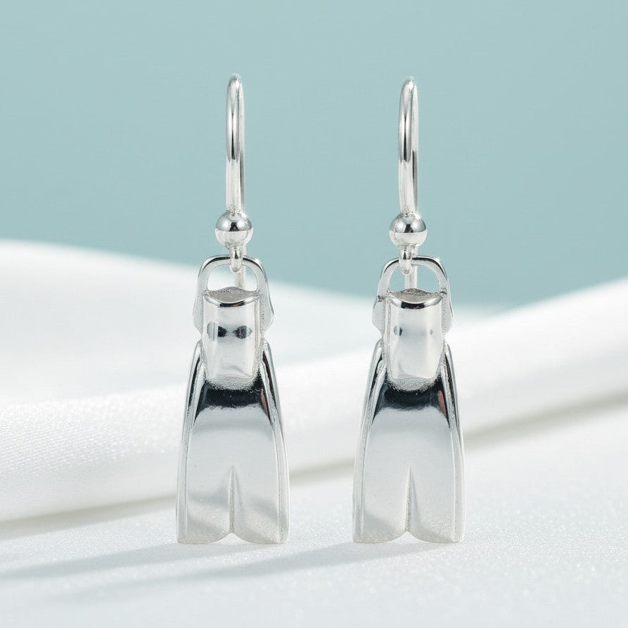 Dive Fin Drop Earrings – Diver’s Collection – Sterling Silver - Big Blue