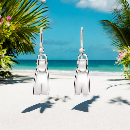 Dive Fin Earrings for Women Sterling Silver- Scuba Diving Gifts for Women, Scuba Diving Earrings, Dive Fin Charm Earrings, Gifts for Scuba Divers - Big Blue