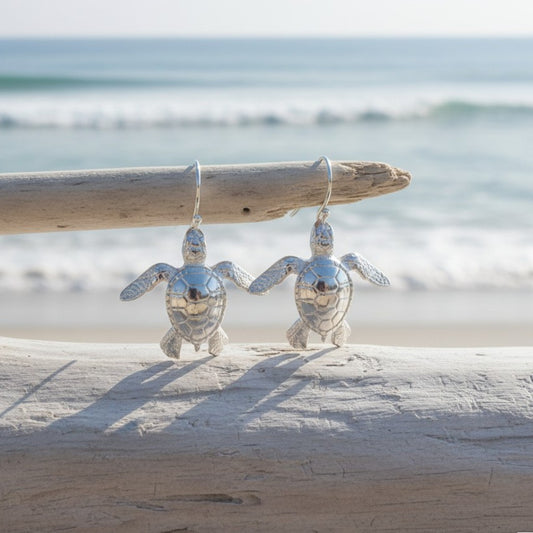 Baby Sea Turtle Drop Earrings – Sealife Collection - Sterling Silver - Big Blue