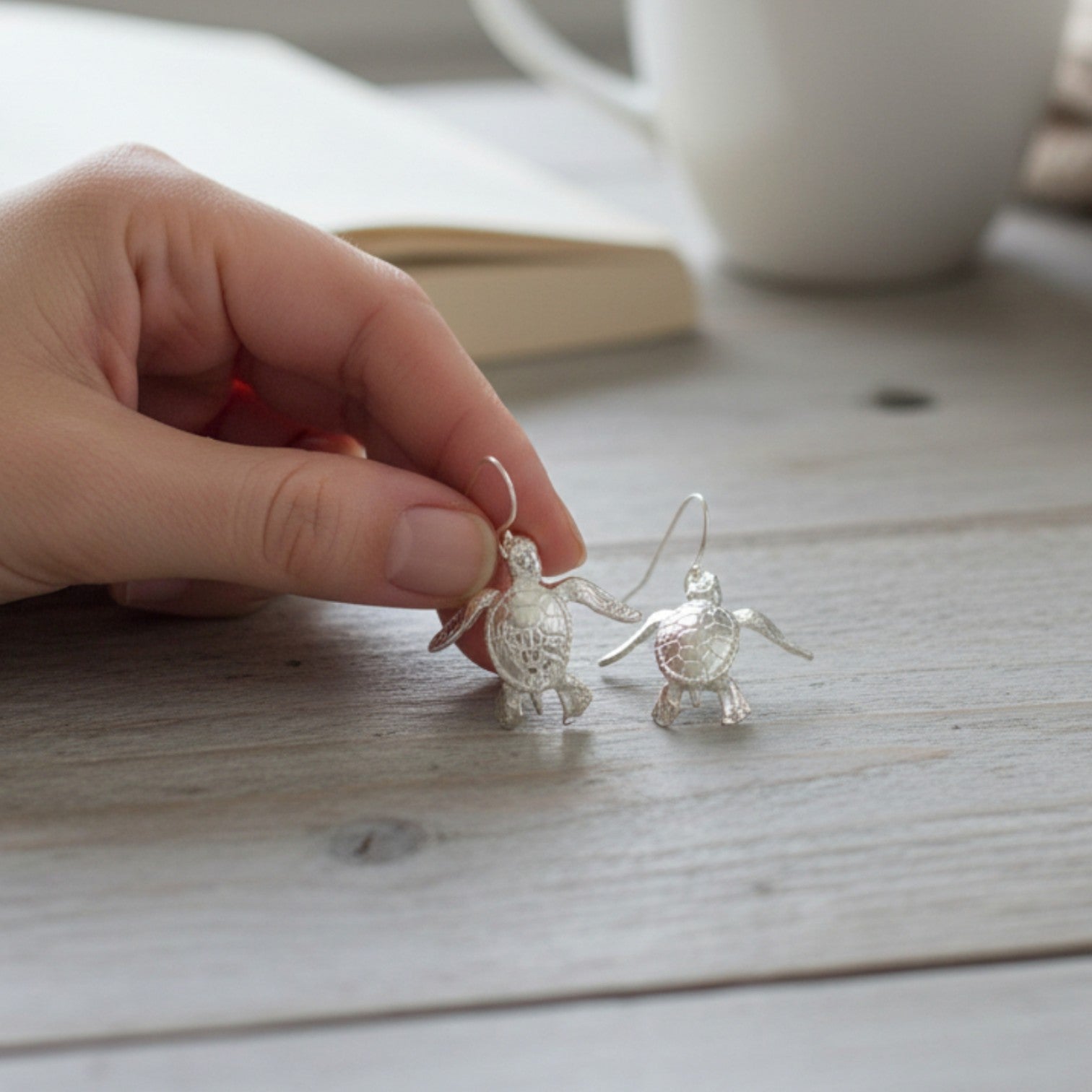Baby Sea Turtle Drop Earrings – Sealife Collection - Sterling Silver - Big Blue
