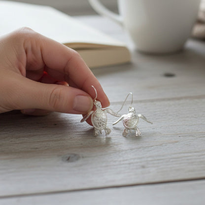 Baby Sea Turtle Drop Earrings – Sealife Collection - Sterling Silver - Big Blue