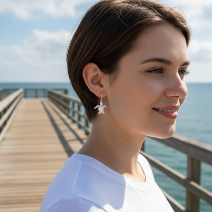 Baby Sea Turtle Drop Earrings – Sealife Collection - Sterling Silver - Big Blue