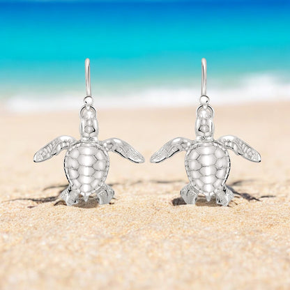 Turtle Earrings Sterling Silver- Sea Turtle Drop Earrings, Sea Turtle Gift for Women, Sterling Silver Turtle Dangle Earrings, Gifts for Turtle Lovers - Big Blue