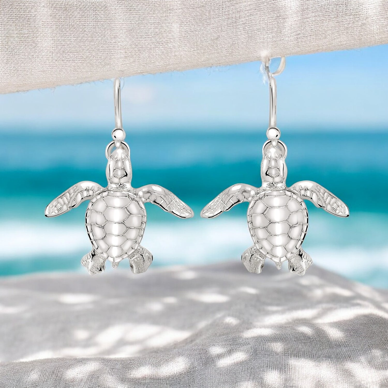 Turtle Earrings Sterling Silver- Sea Turtle Drop Earrings, Sea Turtle Gift for Women, Sterling Silver Turtle Dangle Earrings, Gifts for Turtle Lovers - Big Blue