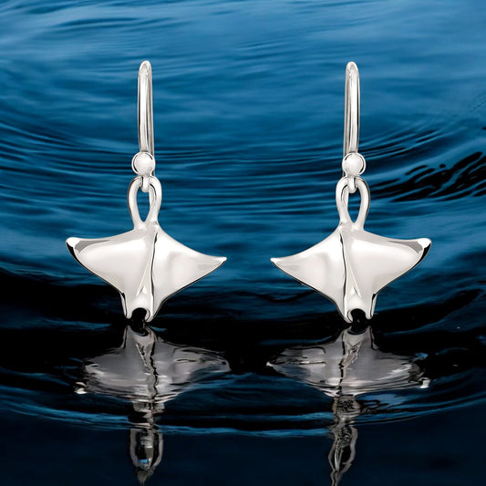 Stingray Drop Earrings for Sterling Silver- Manta Ray Dangle Earrings, Stingray Charm Earrings, Manta Ray Dangle Earrings Sterling Silver - Big Blue