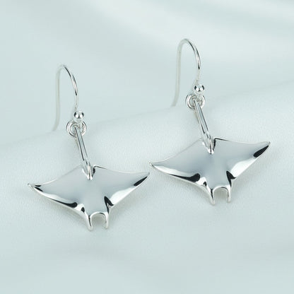 Manta Ray Drop Earrings – Sealife Collection - Sterling Silver - Big Blue