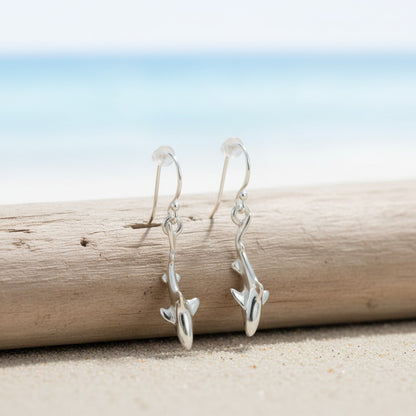 Reef Shark Drop Earrings – Sealife Collection - Sterling Silver - Big Blue