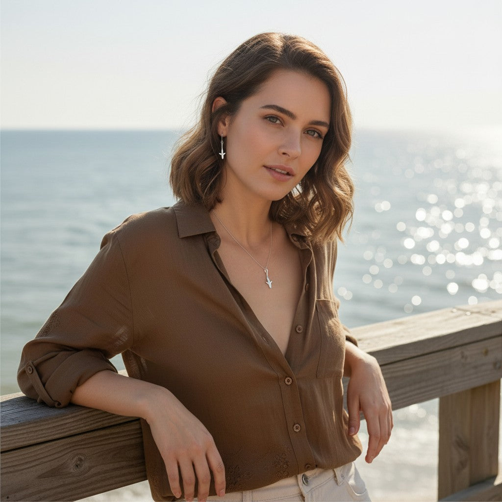 Reef Shark Drop Earrings – Sealife Collection - Sterling Silver - Big Blue