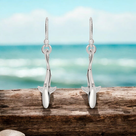 Shark Earrings for Women Sterling Silver- Shark Drop Earrings, Sterling Silver Shark Dangle Earrings, Gifts for Shark Lovers, Shark Charm Earrings - Big Blue