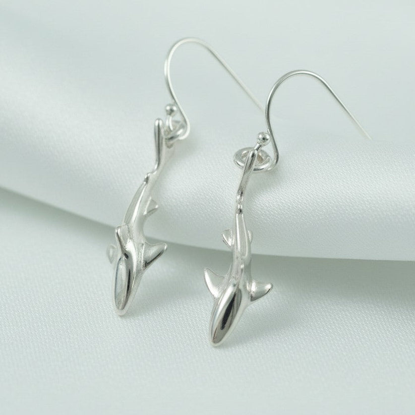 Reef Shark Drop Earrings – Sealife Collection - Sterling Silver - Big Blue