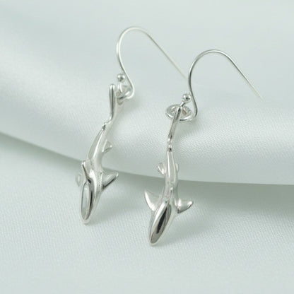 Reef Shark Drop Earrings – Sealife Collection - Sterling Silver - Big Blue