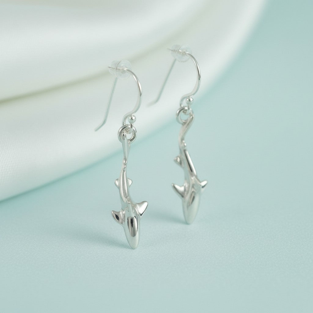 Reef Shark Drop Earrings – Sealife Collection - Sterling Silver - Big Blue