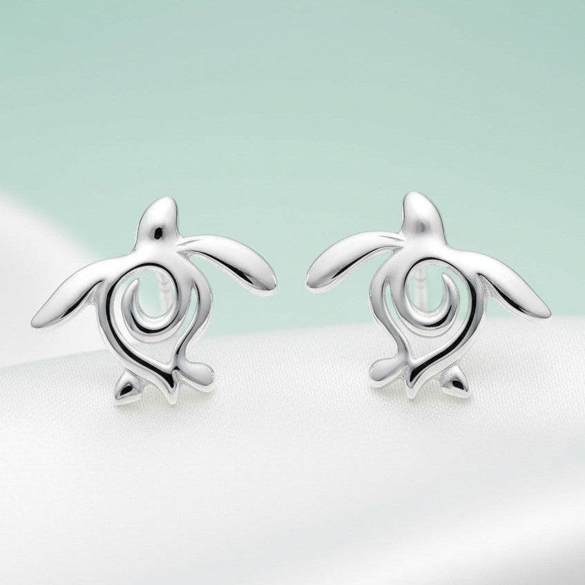 Sea Turtle "Honu" Post/Stud Earrings – Ocean Traveler Collection – Sterling Silver - Big Blue