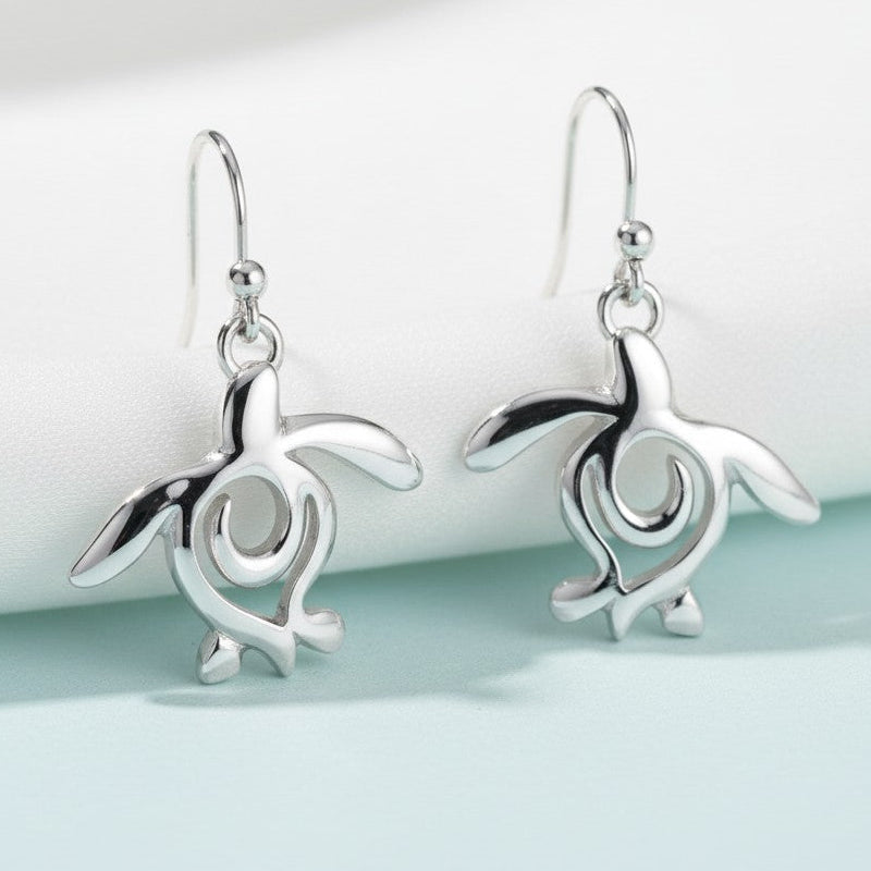Turtle Drop Earrings – Ocean Traveler "Honu" Collection - Sterling Silver - Big Blue
