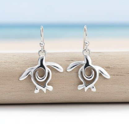 Turtle Drop Earrings – Ocean Traveler "Honu" Collection - Sterling Silver - Big Blue