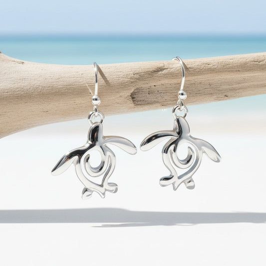 Turtle Drop Earrings – Ocean Traveler "Honu" Collection - Sterling Silver - Big Blue