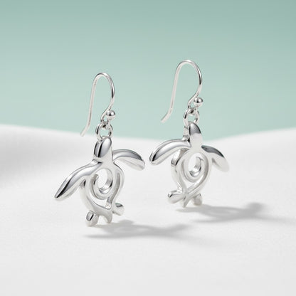 Turtle Drop Earrings – Ocean Traveler "Honu" Collection - Sterling Silver - Big Blue