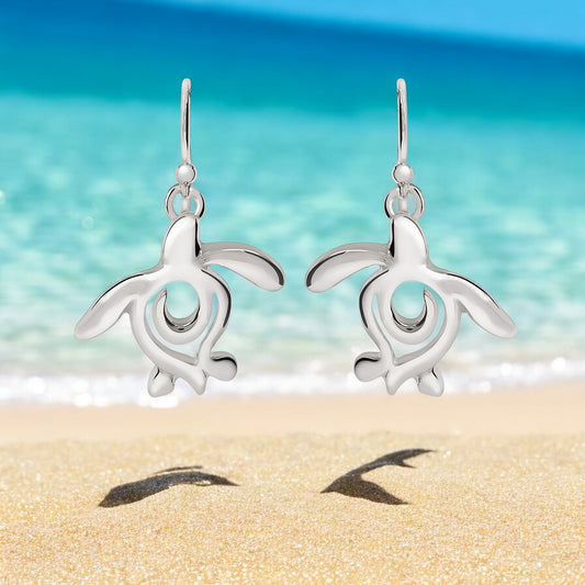 Sea Turtle Earrings Sterling Silver- Turtle Gifts for Women, Honu Turtle Drop Earrings, Gifts for Turtle Lovers, Sea Life Jewelry - Big Blue