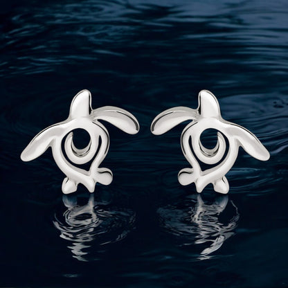 Sea Turtle Earrings Sterling Silver- Turtle Gifts for Women, Honu Turtle Post Earrings, Gifts for Turtle Lovers, Turtle Jewelry - Big Blue