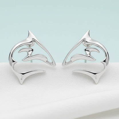 Shark Post/Stud Earrings – “Frenzy” Design – Sterling Silver - Big Blue