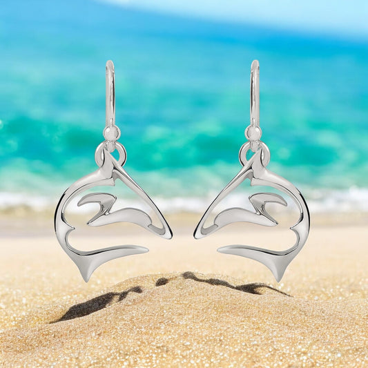 Shark Earrings for Women Sterling Silver- Shark Drop Earrings, Sterling Silver Shark Dangle Earrings, Gifts for Shark Lovers, Shark Charms - Big Blue