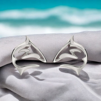 Shark Earrings Sterling Silver- Shark Post Earrings, Sterling Silver Shark Stud Earrings, Gifts for Shark Lovers, Shark Charm Earrings - Big Blue