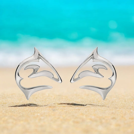 Shark Earrings Sterling Silver- Shark Post Earrings, Sterling Silver Shark Stud Earrings, Gifts for Shark Lovers, Shark Charm Earrings - Big Blue