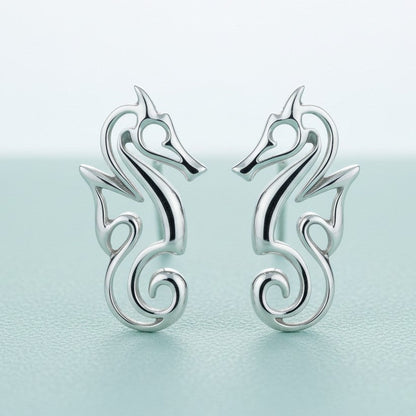 Seahorse Post/Stud Earrings – "Polo" - Sterling Silver - Big Blue
