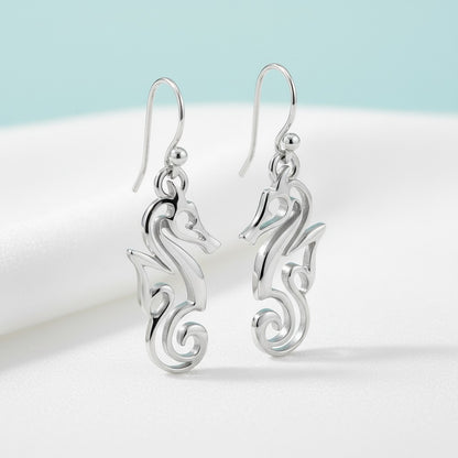 Seahorse Drop Earrings – "Polo" - Sterling Silver - Big Blue