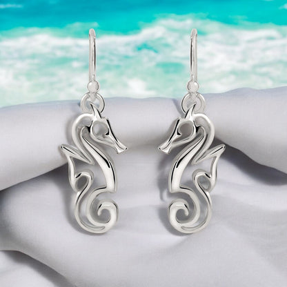 Seahorse Earrings for Women Sterling Silver- Seahorse Drop Earrings, Seahorse Dangle Earrings, Seahorse Jewelry, Seahorse Gifts - Big Blue