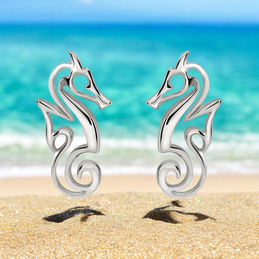 Seahorse Earrings Sterling Silver- Seahorse Post Earrings, Seahorse Stud Earrings, Seahorse Jewelry, Seahorse Gift - Big Blue