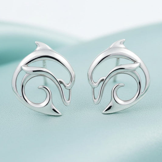 Dolphin Post/Stud Earrings – "Flipper" – Sterling Silver - Big Blue